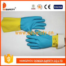 Yellow and Blue Latex Flock Liner with Diamond Grip Safety Household Gloves